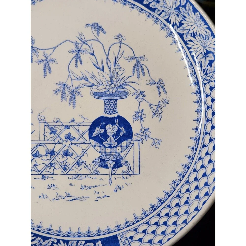 Antique Copeland Compote KEW Pattern Tazza W T & SONS Comport Floral Blue White